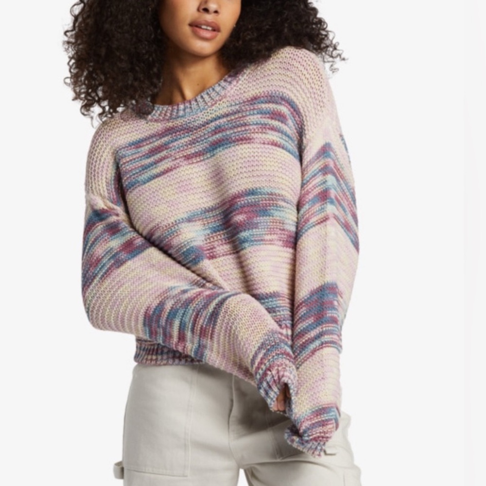 BILLABONG NWT Fade Out Space Dyed Multicolor Pullover Crewneck Striped Sweater